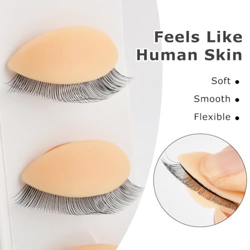 12PCS Realistic Replacement Eyelids with Eyelashes for Mannequin Head, Silicone Rubber Eyelids for Eyelash Training Practice, Tan Color