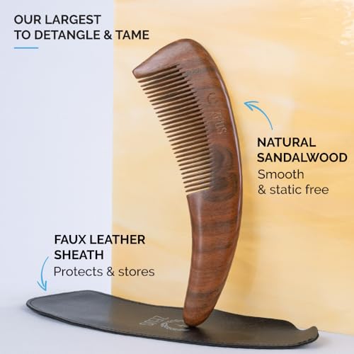 ZEUS Curved Sandalwood Beard Comb in Gift Box, Premium Grooming Essential with Sheath for Men¡¯s Beard & Hair (M31)