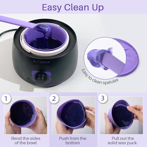BLITZWAX 2pcs Silicone Wax Pot Liners for Hair Removal, Purple Wax Warmer Bowls Kit with Sticks for Women and Men Body Waxing, Reusable and Easy to Clean Accessories, Compatible with 16 oz Waxing Kit