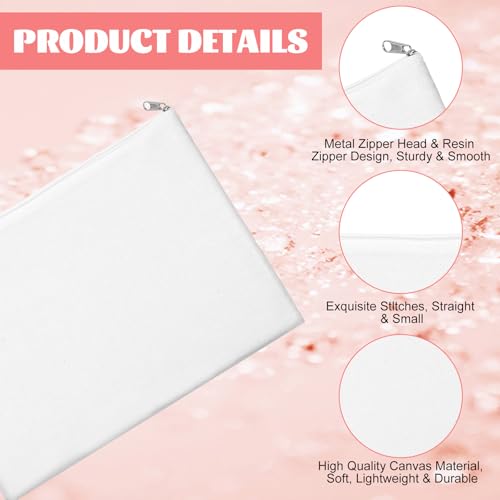 8 Pcs Canvas Zipper Pouch, 12x9'' Large Cosmetic Bags With Zipper, White, Multi-Purpose Travel Toiletry Makeup Bag