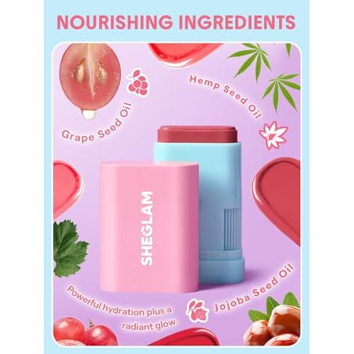 SHEGLAM Glass Glow Blush Stick Cream for Cheek and Lip, Waterproof Hydrating Tinted Solid Moisturizer Blendable Natural Grow Nude Face Blush Makeup-Pink Lemonade