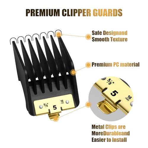 8 Premium Clipper Guards for BaBylissPRO Barberology FX870£¬FX890£¬FX825 and FX673 Clippers, Fit for Babyliss Clipper Guards with Metal Clip - Cutting Lengths 1/16-3/4 inch Attachment Combs Set