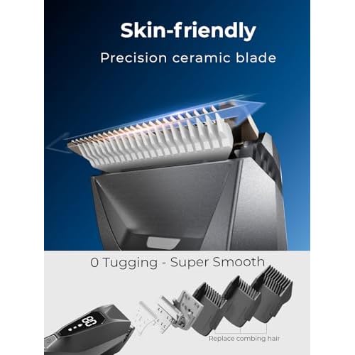 Pubic Hair Trimmer for Man - Cordless Body Hair Trimmer for Men - Electric Ball Shaver with Display & Light - Waterproof Wet/Dry Groomer kit for Groin - 4000K Light - Cosmic Black