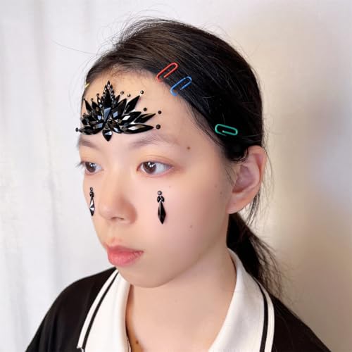 Topz Black Face Jewels Stickers, Self-Adhesive Face and Body Gems for Halloween Festival Makeup Skull Face Tattoo for Cosplay Costumes Rave Party Body Gems Stick On for Adults