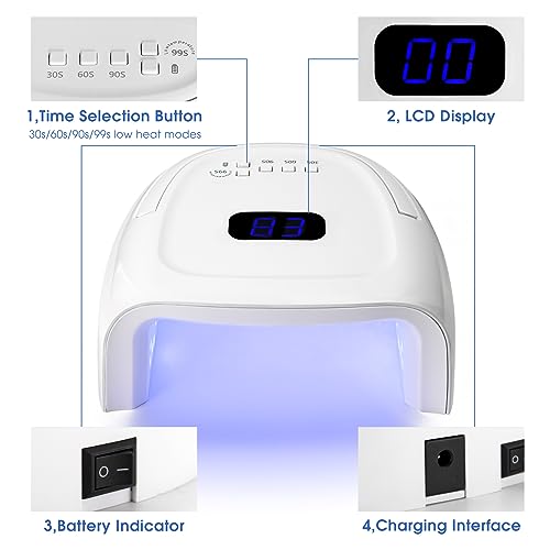 UV LED Nail Lamp, 60W Cordless Nails Lamp Professional LED Nail Light for Gel Nails Nail Dryer with 42 Beads, Perfect for Salon Manicure, Pedicure(White)