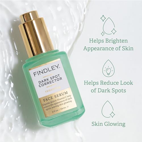 Findley Dark Spot Corrector Renewing Face Serum with Glycolic Acid & Vitamin C - Reduces Dark Spots & Signs of Aging | Hydrating (2 Fl Oz)