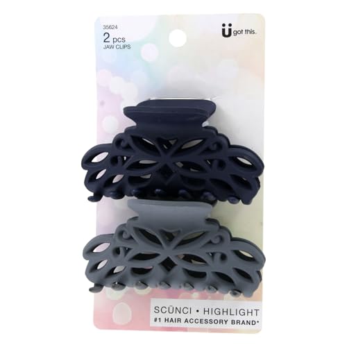 Scunci U Got This Highlight Hair Jaw Clips, Strong Grip Claw Clips for Thick or Fine Hair, Matte Finish, 2 Count ? Assorted Black & Gray