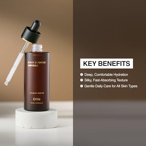 Ottie Black Signature Ampoule with 60% Snail Secretion Filtrate, Hydrating Face Serum for Elastic Skin, Korean Skincare Ampoule with Firming and Anti Aging Care
