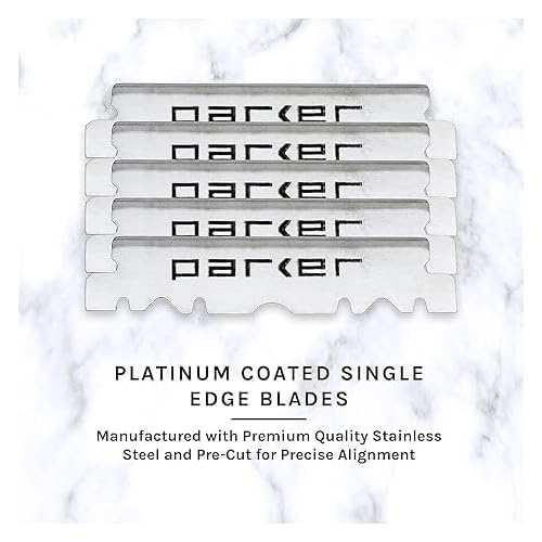 Parker SRB Straight Edge Barber Razor ? Stainless Steel Blade Arm & Resin Handle ? Uses Half Double Edge Razor Blades ? Includes 5 Pre-Cut Blades ? Professional Shaving Tool