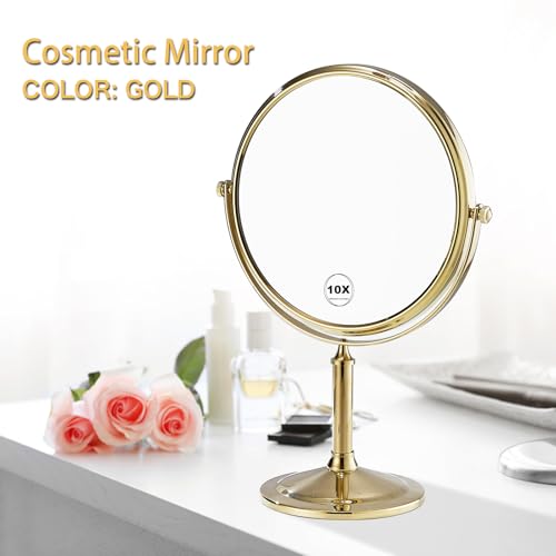 Airemoon 10x Magnifying Makeup Mirror, Standing 360-Degree Rotating Makeup Mirror, 8-Inch Gold Frame Shaving Mirror, 13-Inch Length ¡¿ 9-Inch Width Beauty Mirror