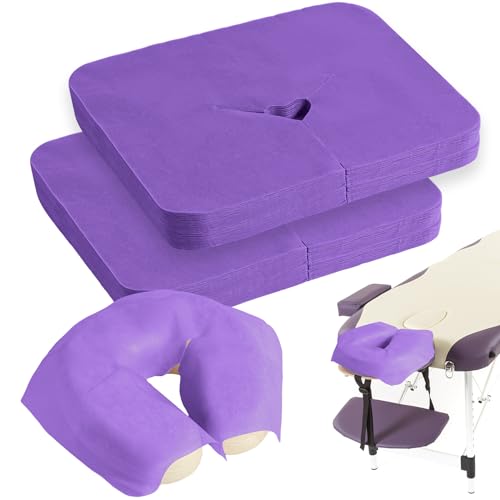 200 Pieces Disposable Face Cradle Covers Massage Headrest Covers for Massage Tables and Massage Chairs Beauty Spa Salon Bed, 11.8 x 15.7 Inches (Purple)