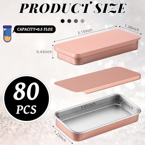 Norme 80 Pcs Rose Gold Slide Top Small Tins Containers Rectangular Cosmetics Metal Boxes Small Lip Balm Containers Metal Tins with Lids for Lip Balm Jewelry Crafts Pills,3.15 x 1.38 x 0.43"