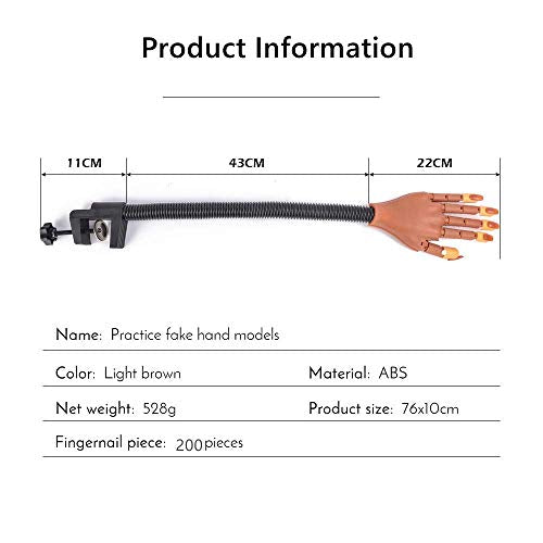 Nails Trainning Practice Hand for Acrylic Nail, Adjustable Fake Model Hands for Nails Practice, Flexible Movable Nail Tools Kits with Nail File, Nail Clipper, 200pcs Nail Tips and15 PCS Nail Brushes