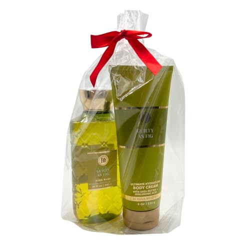 Bath & Body Works GUILTY AS FIG Body Wash & Ultimate Hydration Body Cream 2-piece Gift Set with a Red Bow for Holidays ? Full Size