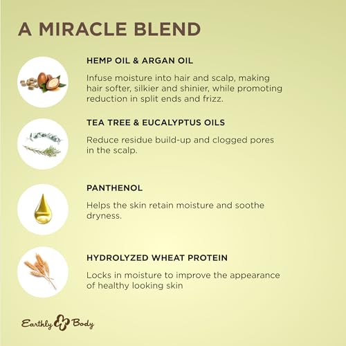 Earthly Body Miracle Oil Tea Tree Conditioner, 16 oz. - Detangles, Tames Frizz & Nourishes Roots - Tea Tree, Hemp Seed, Argan & Eucalyptus Oils - 100% Vegan, Cruelty Free