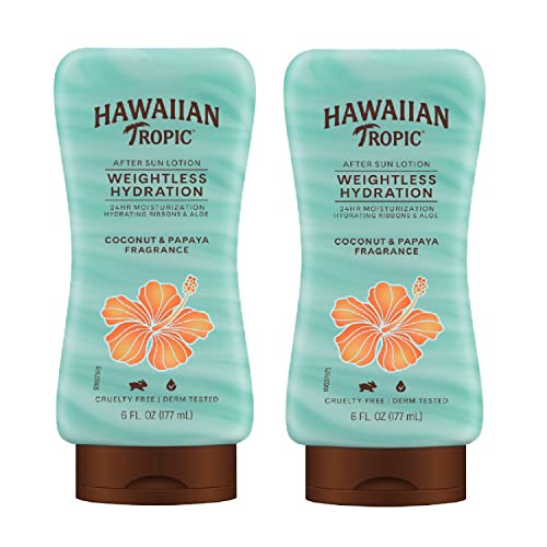 Hawaiian Tropic Weightless Hydration After Sun Lotion with Aloe, 6Fl Oz Twin Pack, Hawaiian Tropic Lotion, Moisturizing Lotion, After Sun Care, After Sun Moisturizer, 6Fl Oz each