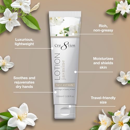 Cre8tion Spa Jasmine Hand & Body Lotion, Luxurious Lightweight Moisturizer for Silky, Smooth Skin, 3.3 Fl Oz