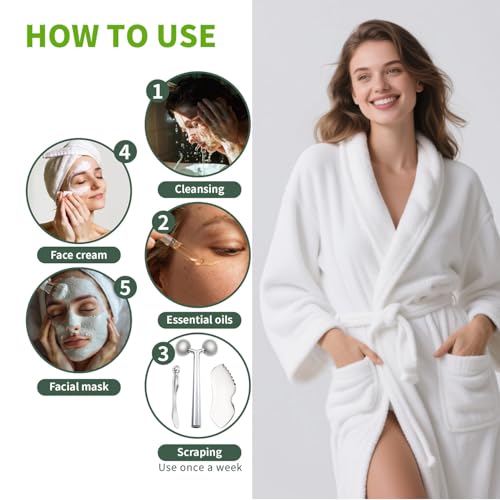 3-in-1 Stainless Steel Facial Massage Set, Face Roller, Gua Sha Tool, Eye Cream Applicator, Silver,Gifts for Women and Girl