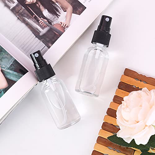 2oz Glass Spray Bottle, Fine Mist Boston Glass Bottles with Black Fine Mist Sprayer Small Clear Bottles for Essential Oils, Bath, Beauty, Hair & Cleaning, Clear, Pack of 12