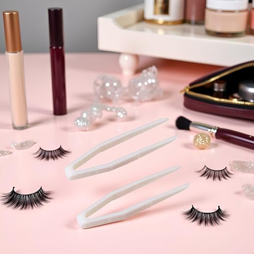 50 Pcs Mini Plastic Tweezers Contact Lens Clip Beauty Tweezers Makeup Tool Hair Removal for Double Eyelid Stickers Hand Tools£¨White£©