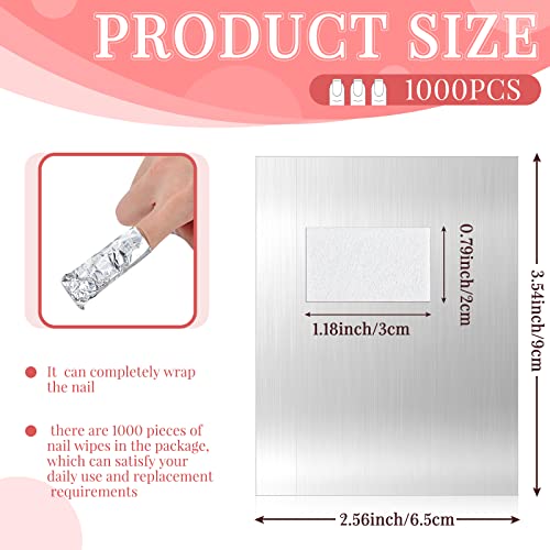 Demissle 1000 Pcs Gel Nail Polish Remover Foil Wraps Bulk Nail Soak off Foil Wraps Gel Finger Polish Remover with Pre-Attached Lint Pad, Silver