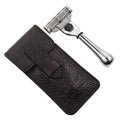 Parker Travel Razor ? Compatible with Gillette¢ç Mach3¢ç Cartridges ? Compact Chrome Brass Handle with Premium Buffalo Leather Case for Men¡¯s Grooming & Travel