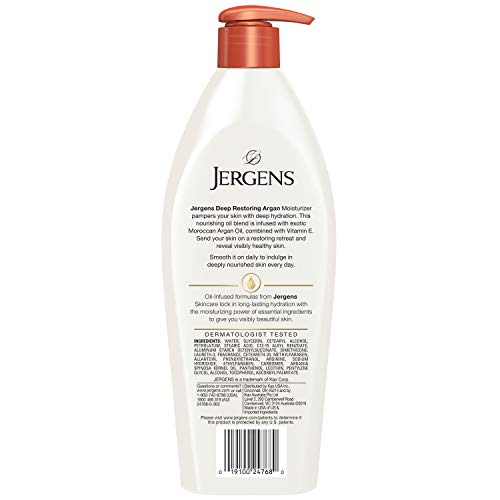 Jergens Deep Restoring Argan Oil Moisturizer, Soothing Body and Hand Lotion, with Reviving Argan_Oil and Vitamin E, Oil-Infused, Dermatologist Tested, 16.8 oz (Pack of 2)