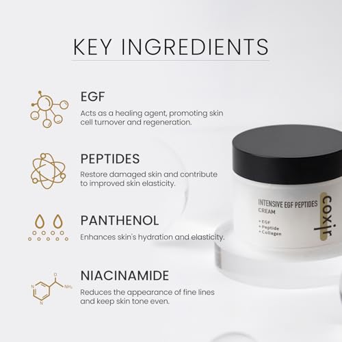 coxir INTENSIVE EGF PEPTIDES CREAM l Day&Night Firming Cream l EGF(Epidermal Growth Factor), Peptides, Niacinamide, Panthenol, Collagen l Korean Skincare [50ml/1.69fl.oz] (Pack of 2)