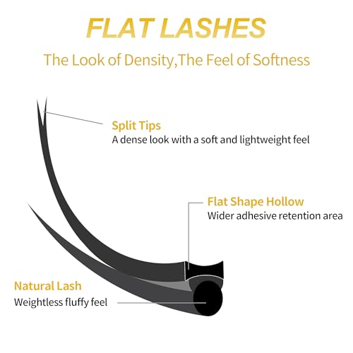 Cashmere Ellipse Flat Lashes Split Tip Eyelash Extensions Natural Matte Soft Lightweight Classic Lash Extensions Professional Salon Use(0.15,D,8-15mm,Caramel)