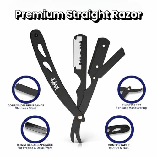 UM Supplies Straight Razors for Men ? Professional Barber Straight Edge Razor Kit with 20 Replaceable Insert Single Edge Blades - Navajas Para Barbero