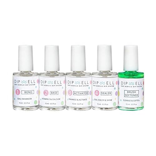 DipWell Dip Powder Nail Kit - Pastel Color Starter, Acrylic & Gel Resin Kit - Comes With Bond, Base, Activator, Sealer, Brush Softener + 3 Powder Jars