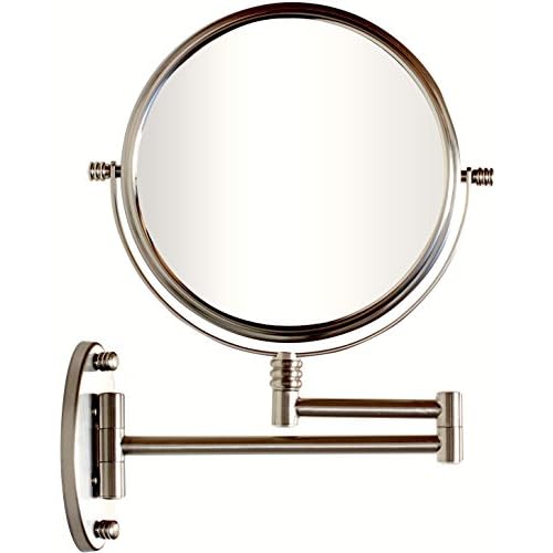 Deco Brothers Wall Mount Extendable Mirror, 8 Inch Double Sided with 7X Magnification, Nickel