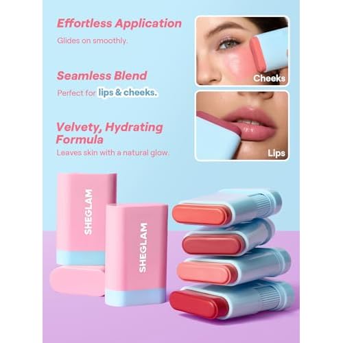 SHEGLAM Glass Glow Blush Stick Cream for Cheek and Lip, Waterproof Hydrating Tinted Solid Moisturizer Blendable Natural Grow Nude Face Blush Makeup-Pink Lemonade