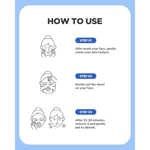 WELLAGE Real Hyaluronic Blue Ampoule Face Mask - Korean Hydratig Mask Moisture Boost with 10,000ppm Ultra-Low Molecular Hyaluronic Acid - Soft Vegan Cashmere Sheet for Sensitive Skin, 5 Sheets