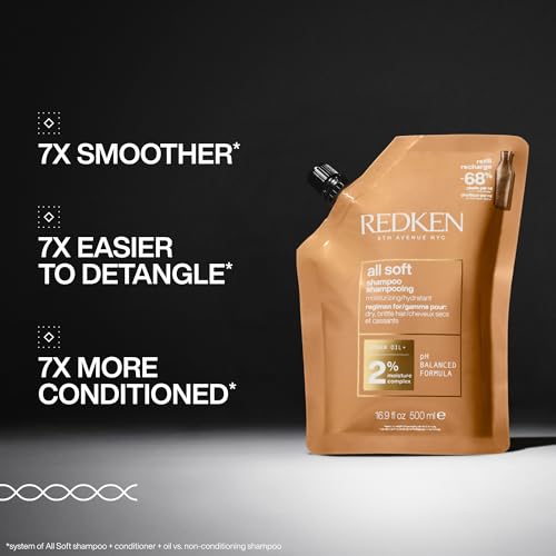 Redken All Soft Shampoo - Moisturizes & Hydrates Dry, Brittle Hair, Gently Cleanses and Softens, With Argan Oil, Safe For Color-Treated Hair