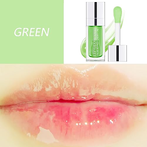 Sea-Maid Lip Oil, Hydrating Lip Gloss Tinted Lip Balm Transparent Lip Care, Big Brush Head Glitter Shine, Long Lasting Nourishing Non-sticky Fresh Texture, Green