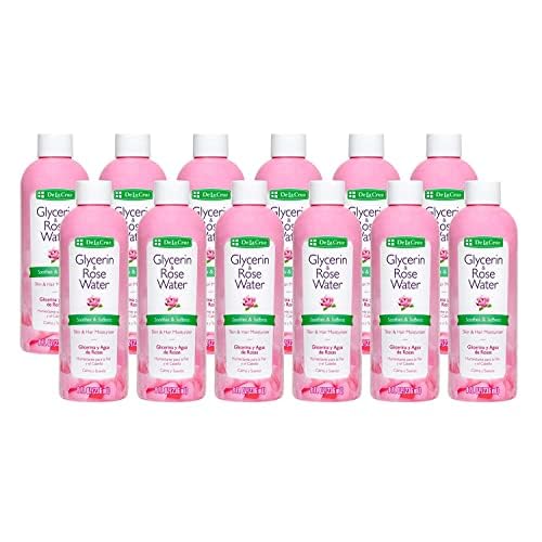 De La Cruz Rose Water and Glycerin for Face - Rosewater Facial Toner and Moisturizer for Skin and Hair 8 fl oz (236 mL) - 12 Bottles