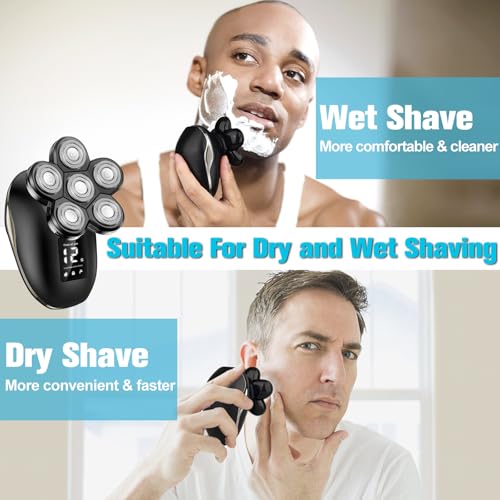 Electric Shaver for Men, 6 in 1 Electric Razor for Men, IPX7 Wet/Dry Waterproof Men's Shavers Rotary Head with Shavers Kit LED Display, Gifts for Husband, Dad,Boyfriend (Silver)