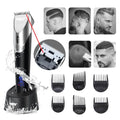 MRY Ceramic Cutter Cordless Men's Barber Women's Professional Waterproof LCD Hair Clippers USB Rechargeable (Black with Silver Color)