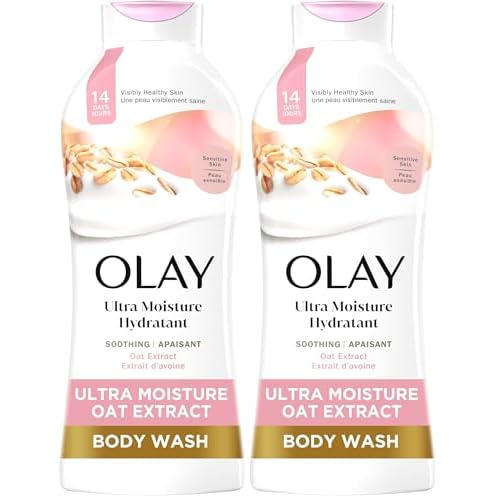 Olay Body Wash for Women,Ultra Moisture,For Sensitive Skin,Soothing Formula,24hr Moisturizing,Hydrating&Refreshing,B3 Vitamin Complex,Free of Parabens&Phthalates,Oat Extract Scent,22 fl oz,(Pack of 2)