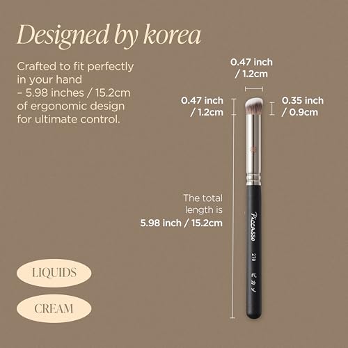 Piccasso Brush 270 Concealer Brush ? Perfect for Under-Eye and Spot Coverage, Ideal for Face Makeup, Works with Cream and Liquid Concealers, Perfect Liquid Blush Brush, Genuine Korean Product.