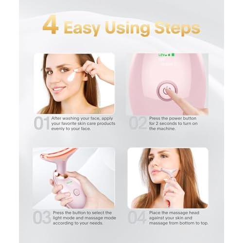 Light Based Face-Neck-Massager - 7 Color Portable Facial Massager for Skin Care, Glossy Pink