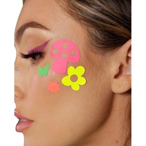Sasswear Blacklight Body Stickers - Neon Fashion Accessories for Raves, Festivals and Glow Parties, 40/pk (Mushroom)