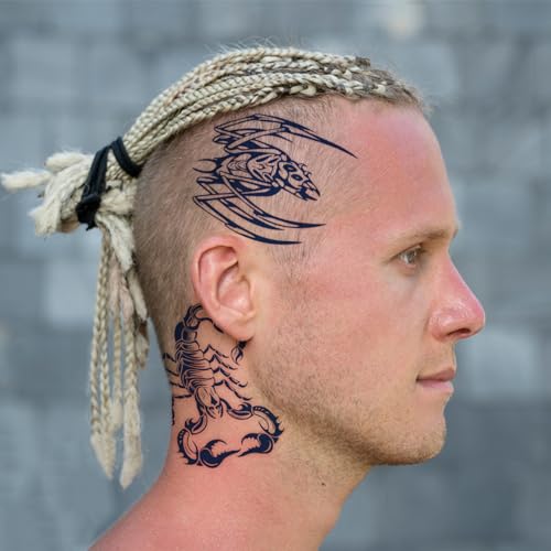 Aresvns Aztec and Viking Style Realistic Temporary Tattoos for Men and women, 10 Sheets Blue Fake Tattoos for the Back of Hands and Forearms, Realistic Tribal Totem Tattoos