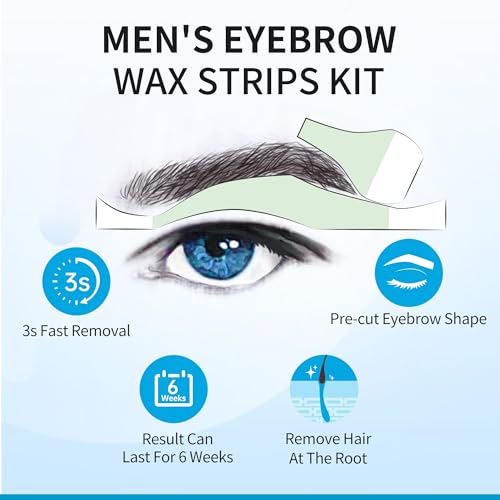 Beauty7 Men's Eyebrow Wax Kit - 24 Waxing Strips + 4 Soothing Oil Wipes for Hair Removal & Eyebrow Shaping