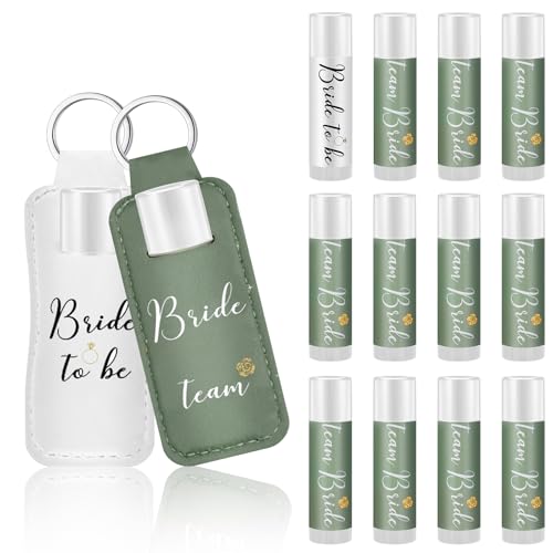 24 Pcs/12 Set Bride and Bridesmaid Lip Balm Gifts Bulk 11 Pack Bridesmaid Themed 1 Pcs Bride Themed Each One Has 1 Pouch Bachelorette Party Supplies Wedding Gifts(White, Sage Green)