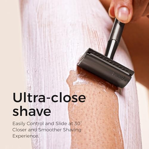 ZOMCHI Safety Razor for Men with 5 Double Edge Safety Razor Blades, One Blade Safety Razor, Metal Razor Zero Waste ? Black