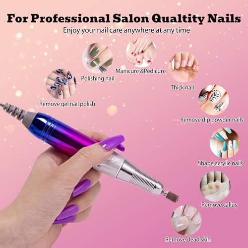 Electric Nail Drill Machine 35000RPM Professional Portable Nail File Cordless Rechargeable Nail Efile for Acrylic Gel Nails Manicure Pedicure Polishing Shape Tools for Salon Home Use Nail Drill(Blue)