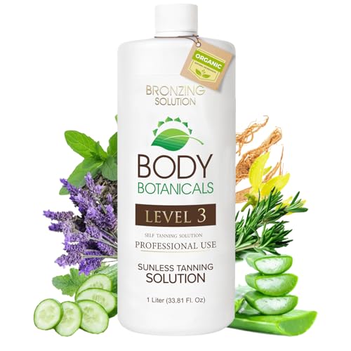 Professional Sunless Tanning Spray Tan Solution, Organic Essential Oils, Airbrush Formula, 33.8 Fl Oz. (Level 3 (12% DHA))