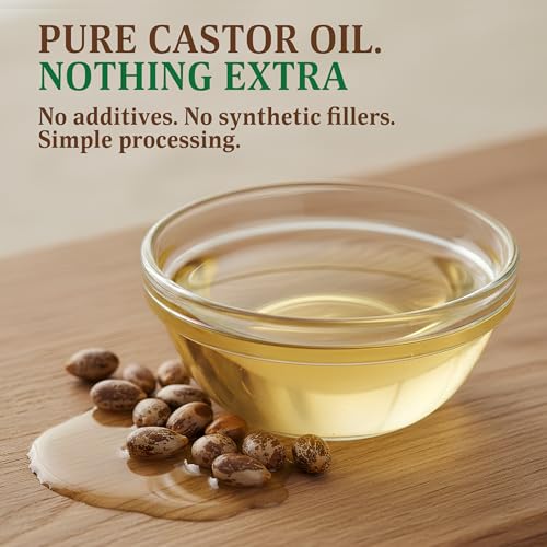 Organic Castor Oil Cold Pressed Unrefined, USDA Certified & Hexane Free, 100% Pure Ricinus Communis Oil for Hair, Scalp, Brows and Lashes in Amber Glass Bottle (8 oz)